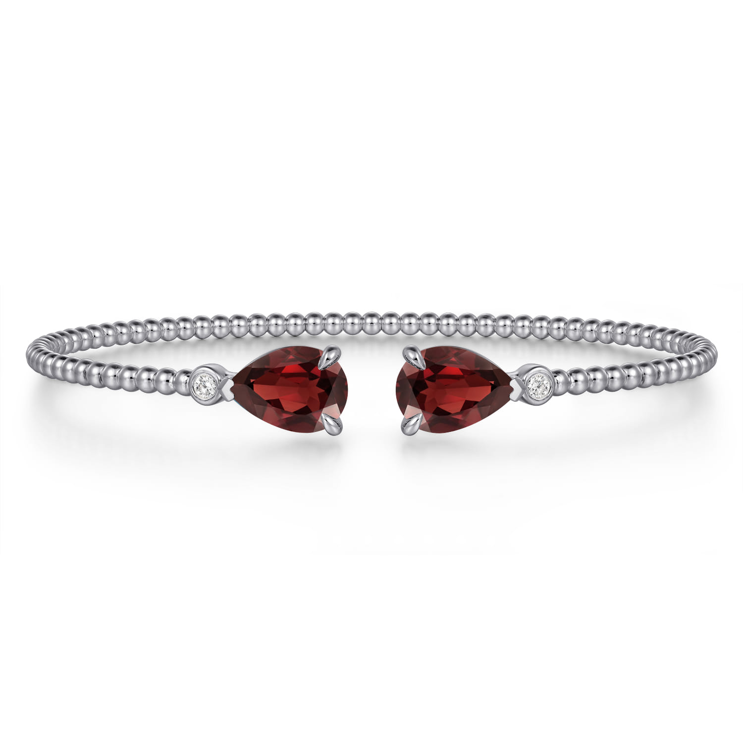 14K White Gold Diamond and Pear Shape Garnet Bujukan Bangle - 0.07 ct - Shot 1