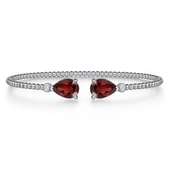 14K White Gold Diamond and Pear Shape Garnet Bujukan Bangle