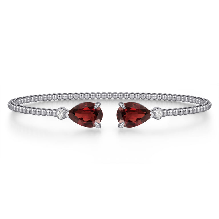 14K White Gold Diamond and Pear Shape Garnet Bujukan Bangle - 0.07 ct - Shot 1