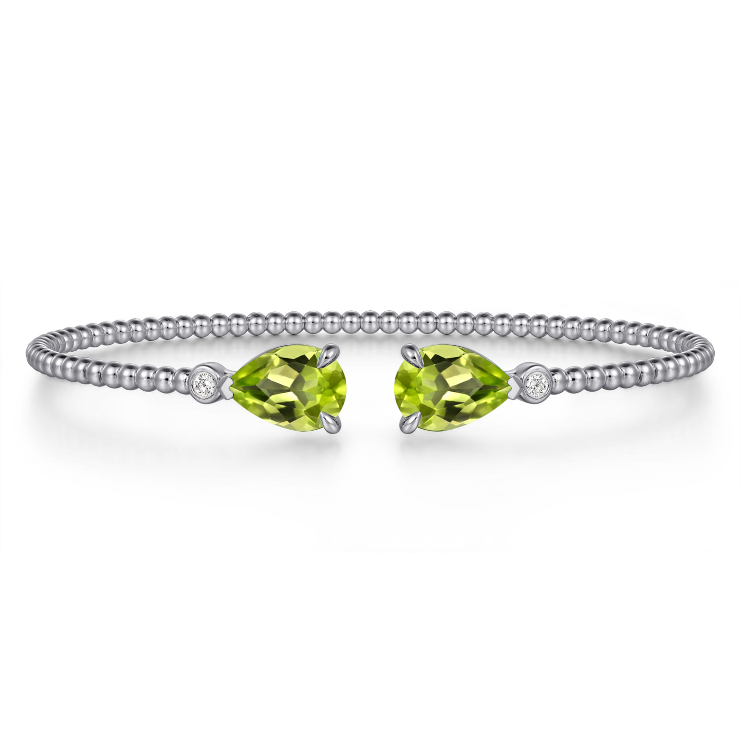 14K White Gold Diamond and Pear Shape Peridot Bujukan Bangle - 0.07 ct - Shot 1