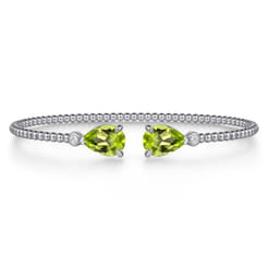 14K White Gold Diamond and Pear Shape Peridot Bujukan Bangle