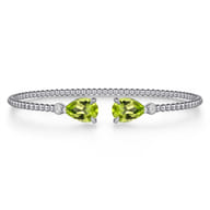 14K White Gold Diamond and Pear Shape Peridot Bujukan Bangle