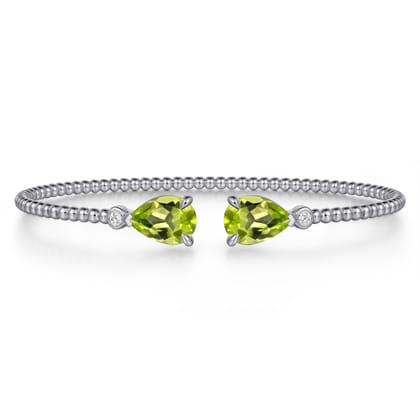 14K White Gold Diamond and Pear Shape Peridot Bujukan Bangle