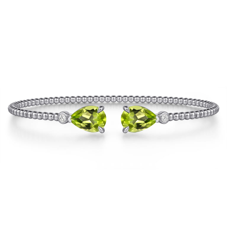 14K White Gold Diamond and Pear Shape Peridot Bujukan Bangle - 0.07 ct - Shot 1