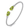 14K White Gold Diamond and Pear Shape Peridot Bujukan Bangle - 0.07 ct