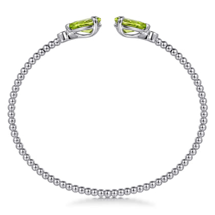 14K White Gold Diamond and Pear Shape Peridot Bujukan Bangle
