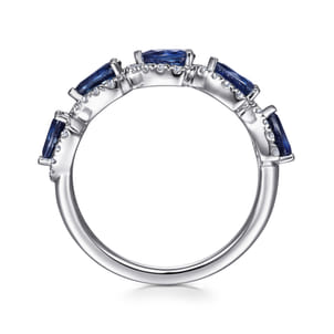 14K White Gold Diamond and Pear Shape Sapphire Station Ring