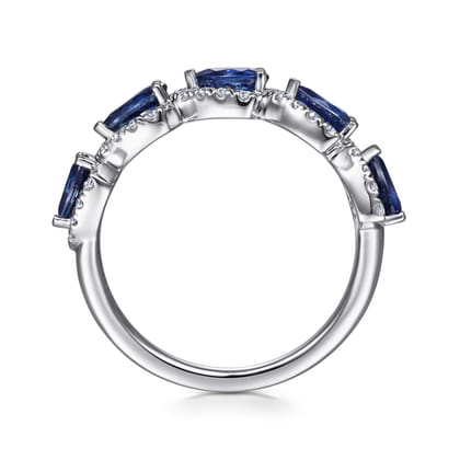 14K White Gold Diamond and Pear Shape Sapphire Station Ring