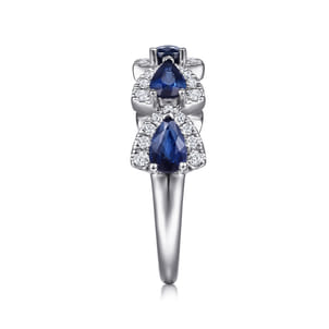 14K White Gold Diamond and Pear Shape Sapphire Station Ring