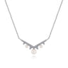 14K White Gold Diamond and Pearl Chevron Necklace - 0.25 ct