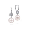14K White Gold Diamond and Pearl Drop Earrings - 0.3 ct
