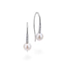 14K White Gold Diamond and Pearl Fish Wire Drop Earrings - 0.08 ct
