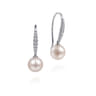 14K White Gold Diamond and Pearl Fish Wire Drop Earrings - 0.3 ct