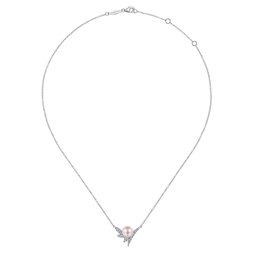 14K White Gold Diamond and Pearl Necklace - 0.32 ct - Shot 2