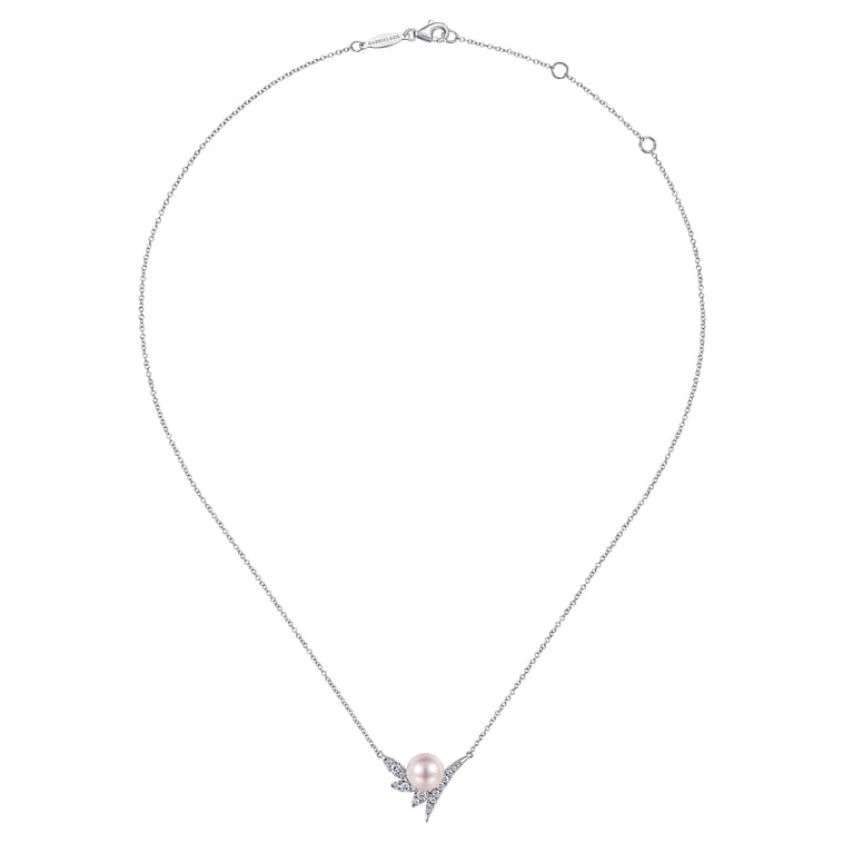 14K White Gold Diamond and Pearl Necklace - 0.32 ct - Shot 2