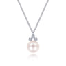 14K White Gold Diamond and Pearl Pendant Necklace - 0.08 ct