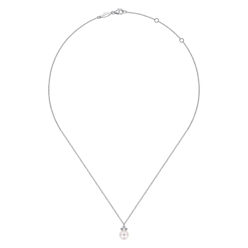14K White Gold Diamond and Pearl Pendant Necklace - 0.08 ct - Shot 2