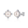 14K White Gold Diamond and Pearl Stud Earrings - 2.05 ct