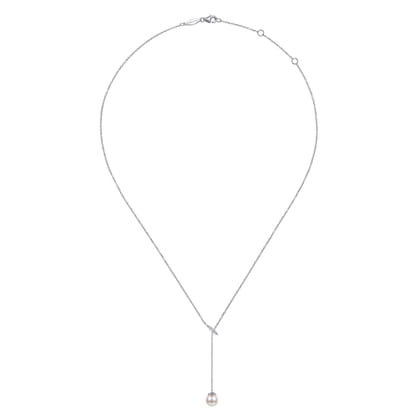 14K White Gold Diamond and Pearl Y Knot Necklace