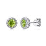 14K White Gold Diamond and Peridot Halo Stud Earrings - 0.1 ct