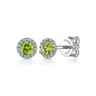 14K White Gold Diamond and Peridot Stud Earrings - 0.09 ct