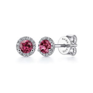 14K White Gold Diamond and Pink Tourmaline Stud Earrings