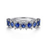 14K White Gold Diamond and Princess Cut Blue Sapphire Wide Band Ring - 0.35 ct