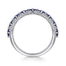 14K White Gold Diamond and Princess Cut Blue Sapphire Wide Band Ring - 0.35 ct