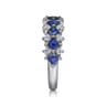 14K White Gold Diamond and Princess Cut Blue Sapphire Wide Band Ring - 0.35 ct