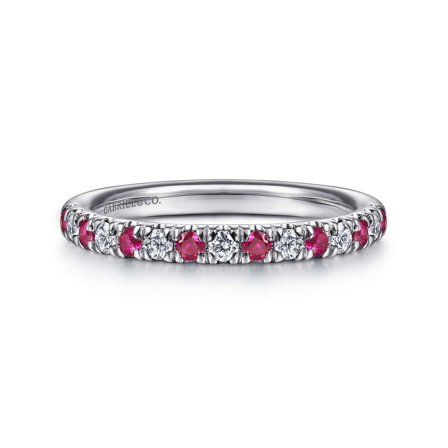 14K White Gold Diamond and Ruby Anniversary Band