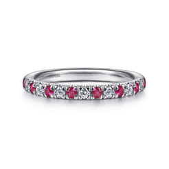 14K White Gold Diamond and Ruby Anniversary Band