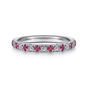 14K White Gold Diamond and Ruby Anniversary Band