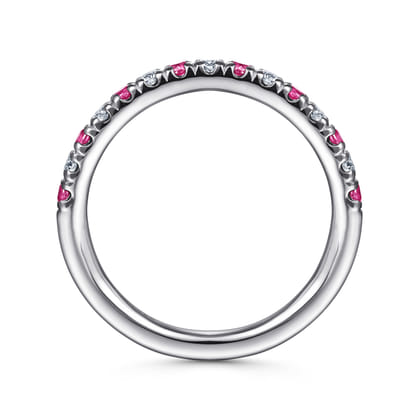 14K White Gold Diamond and Ruby Anniversary Band