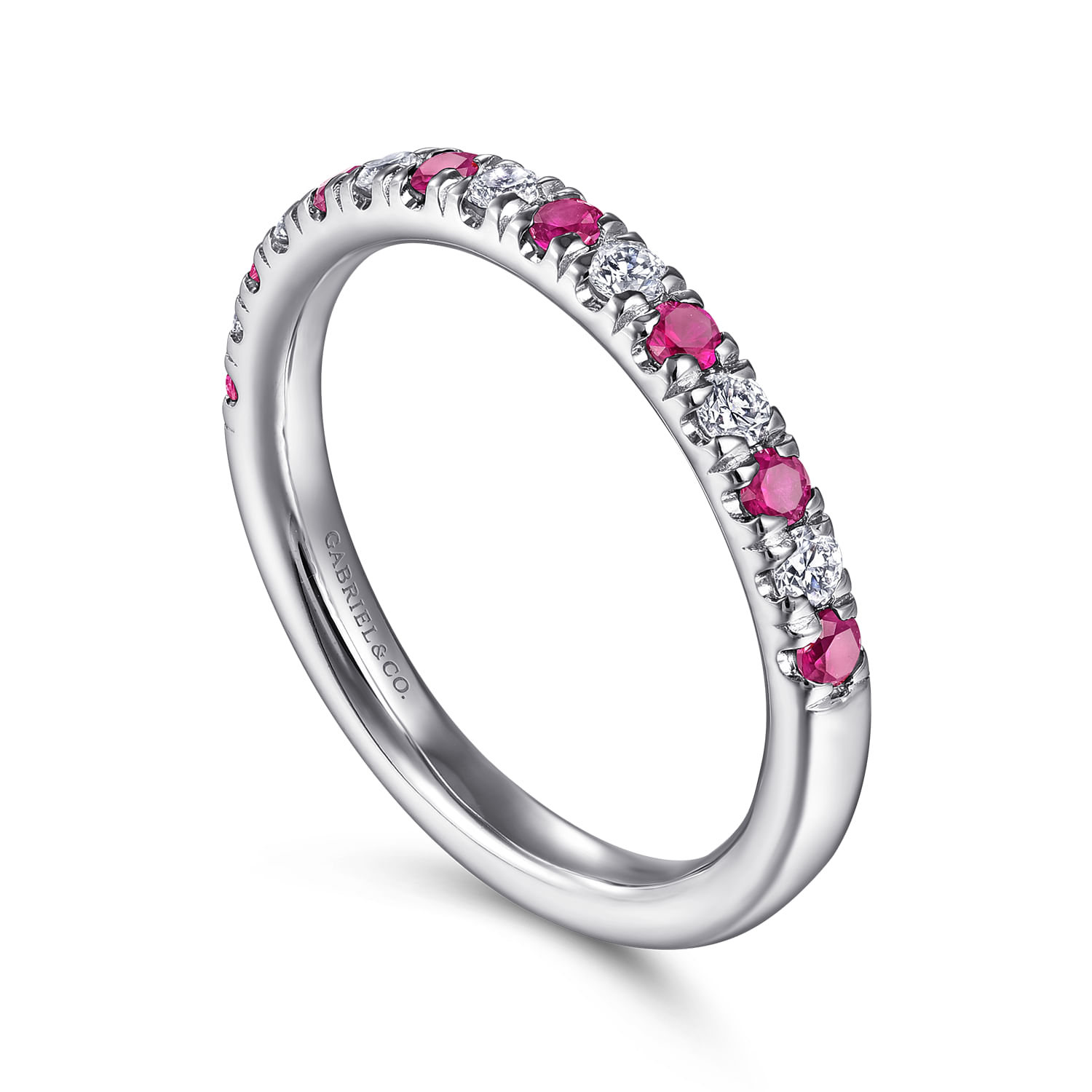 14K White Gold Diamond and Ruby Anniversary Band