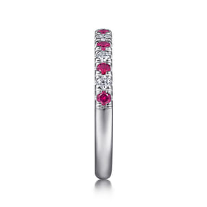 14K White Gold Diamond and Ruby Anniversary Band