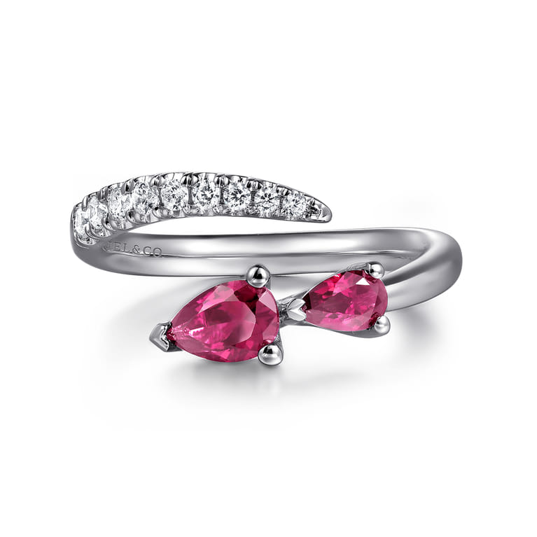 14K White Gold Diamond and Ruby Bypass Ring - 0.15 ct - Shot 1