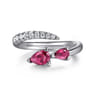 14K White Gold Diamond and Ruby Bypass Ring - 0.15 ct
