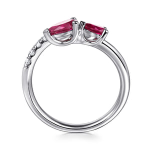 14K White Gold Diamond and Ruby Bypass Ring
