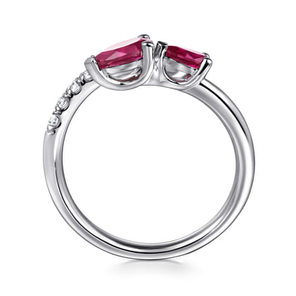 14K White Gold Diamond and Ruby Bypass Ring