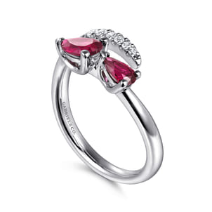 14K White Gold Diamond and Ruby Bypass Ring