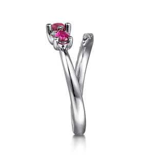 14K White Gold Diamond and Ruby Bypass Ring