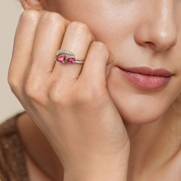 14K White Gold Diamond and Ruby Bypass Ring