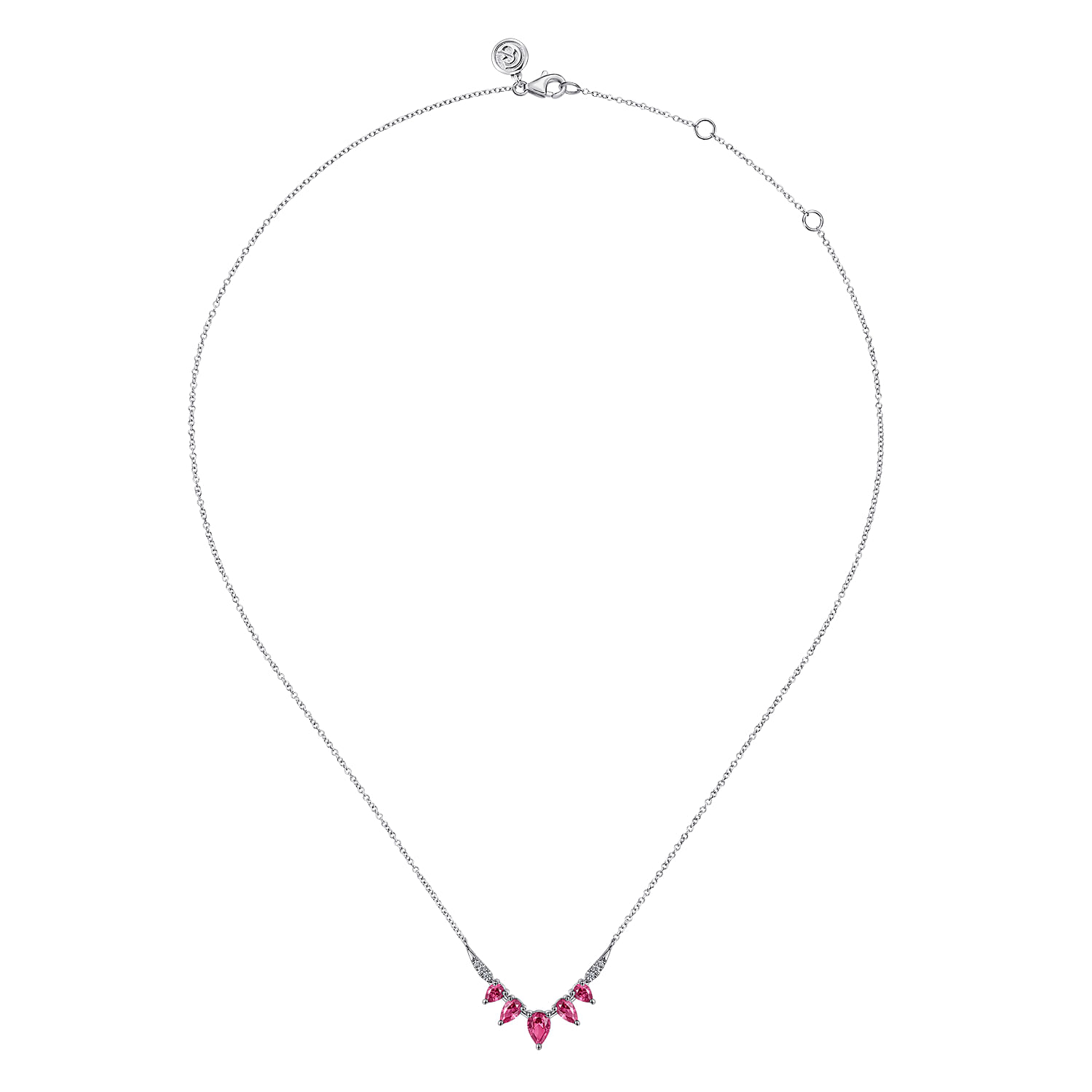 14K White Gold Diamond and Ruby Chevron Bar Necklace