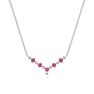 14K White Gold Diamond and Ruby Curved Bar Necklace