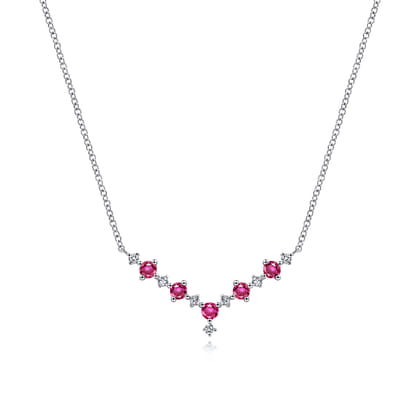 14K White Gold Diamond and Ruby Curved Bar Necklace