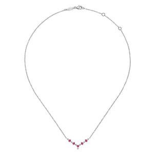 14K White Gold Diamond and Ruby Curved Bar Necklace