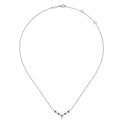 14K White Gold Diamond and Ruby Curved Bar Necklace