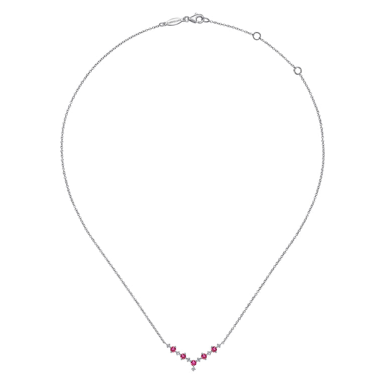 14K White Gold Diamond and Ruby Curved Bar Necklace - 0.1 ct - Shot 2