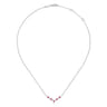 14K White Gold Diamond and Ruby Curved Bar Necklace - 0.1 ct