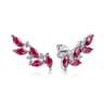 14K White Gold Diamond and Ruby Ear Climber Stud Earrings - 0.18 ct